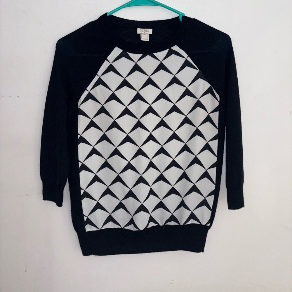 J.Crew Black White Geometric Sweater Top Size XXS